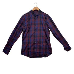A|X Armani Exchange Men's Slim Fit Long Sleeve Plaid Red Blue Shirt MSRP $80 M